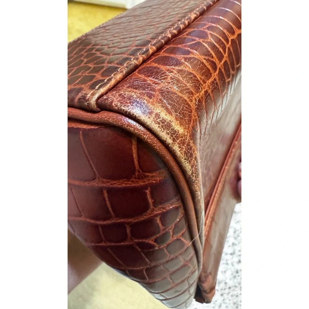 Yves Saint Laurent YSL Vintage ReddishBrowns Croc Leather‎ Tote  7x12.5x4